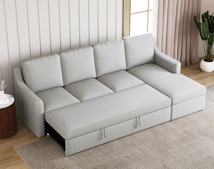 Arrasso Sofa 3+L RHS Sofa cum Bed  - Pull out Type Light Beige - Furnishka 