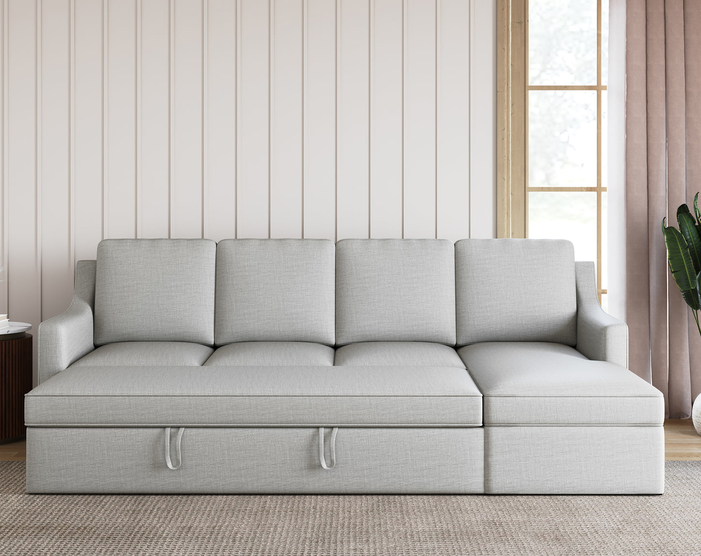 Arrasso Sofa 3+L RHS Sofa cum Bed  - Pull out Type Light Beige - Furnishka 