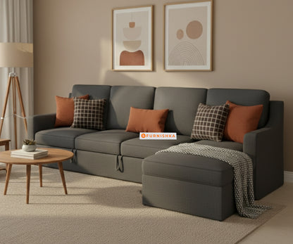 Arrasso Sofa 3+L RHS Sofa cum Bed  - Trout - Space Grey - Furnishka 