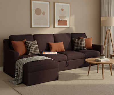 Arrasso Sofa 3+L Shape LHS Sofa cum Bed  - Dark Red Wine