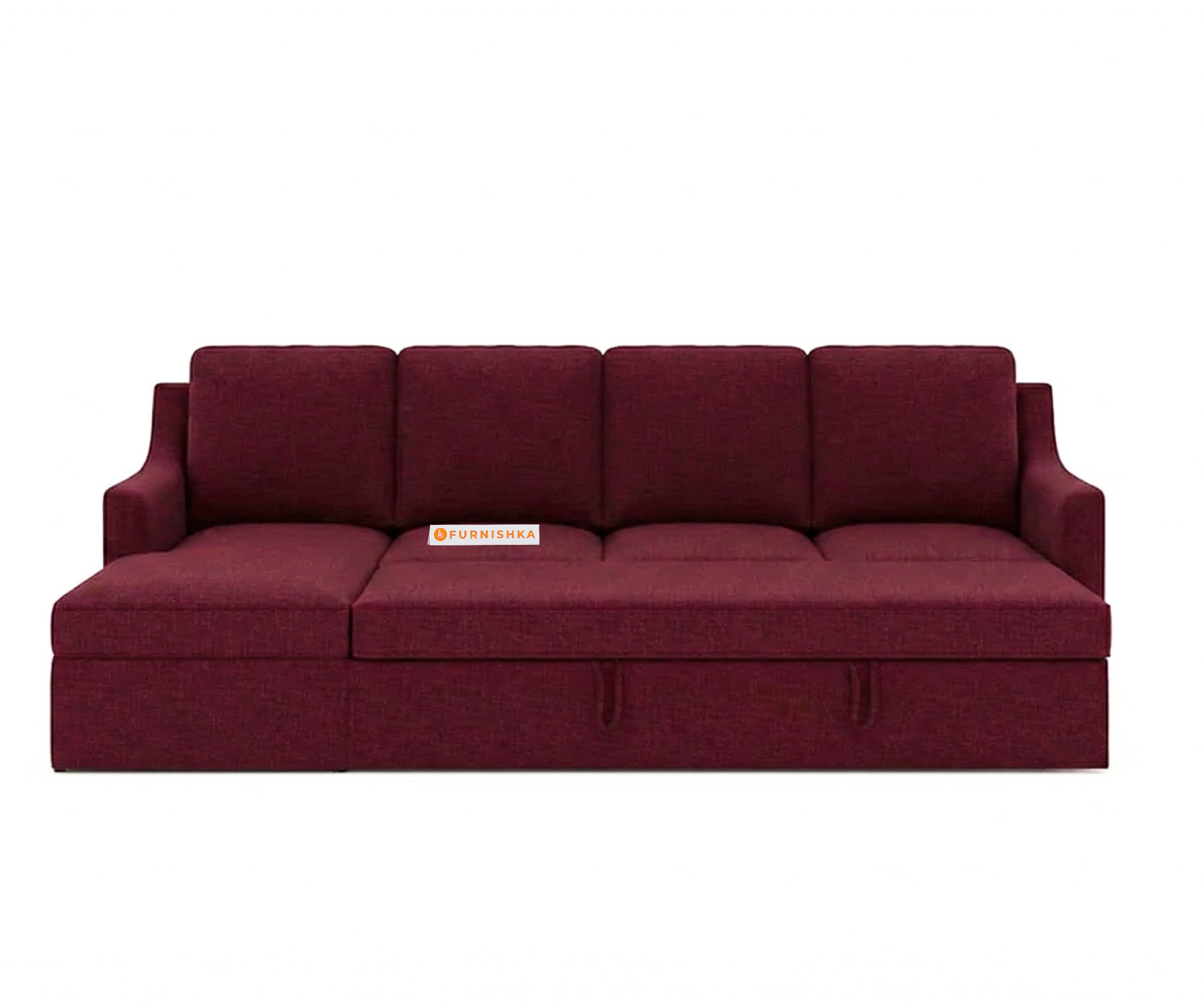 Arrasso Sofa 3+L Shape LHS Sofa cum Bed  - Dark Red Wine - Furnishka