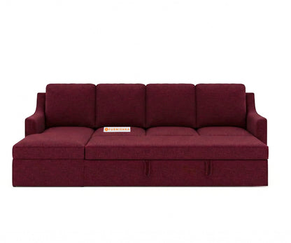 Arrasso Sofa 3+L Shape LHS Sofa cum Bed  - Dark Red Wine - Furnishka