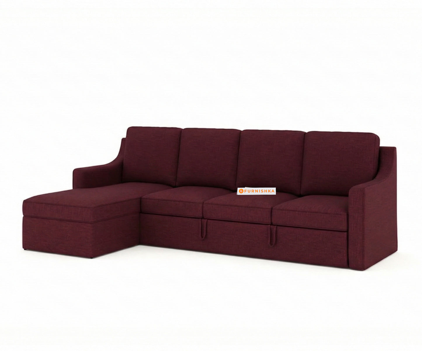 Arrasso Sofa 3+L Shape LHS Sofa cum Bed  - Dark Red Wine - Furnishka
