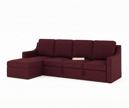 Arrasso Sofa 3+L Shape LHS Sofa cum Bed  - Dark Red Wine - Furnishka