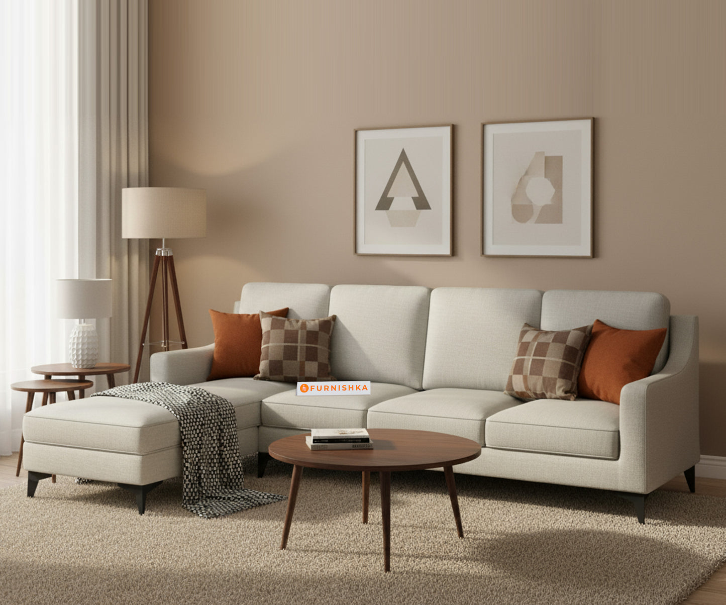 Arrasso Sofa 3+LHS Sectional Sofa- Light Beige - Furnishka 
