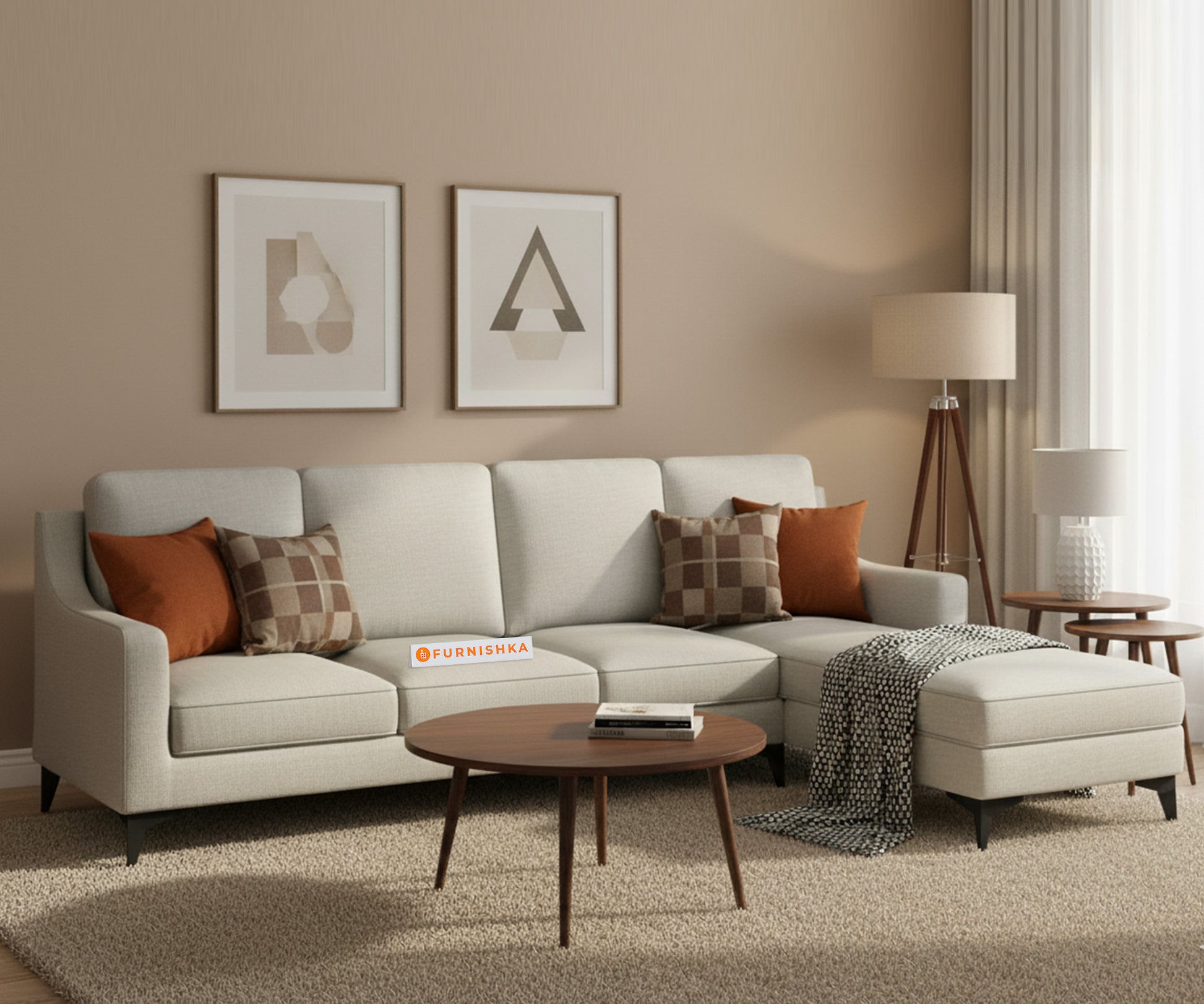 Arrasso Sofa 3+RHS Sectional Sofa - Light Beige - Furnishka 