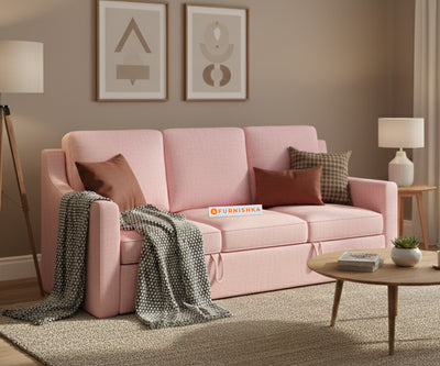Arrasso Sofa 3 Seater Sofa Cum Bed - Pull out Type - Flamingo Pink