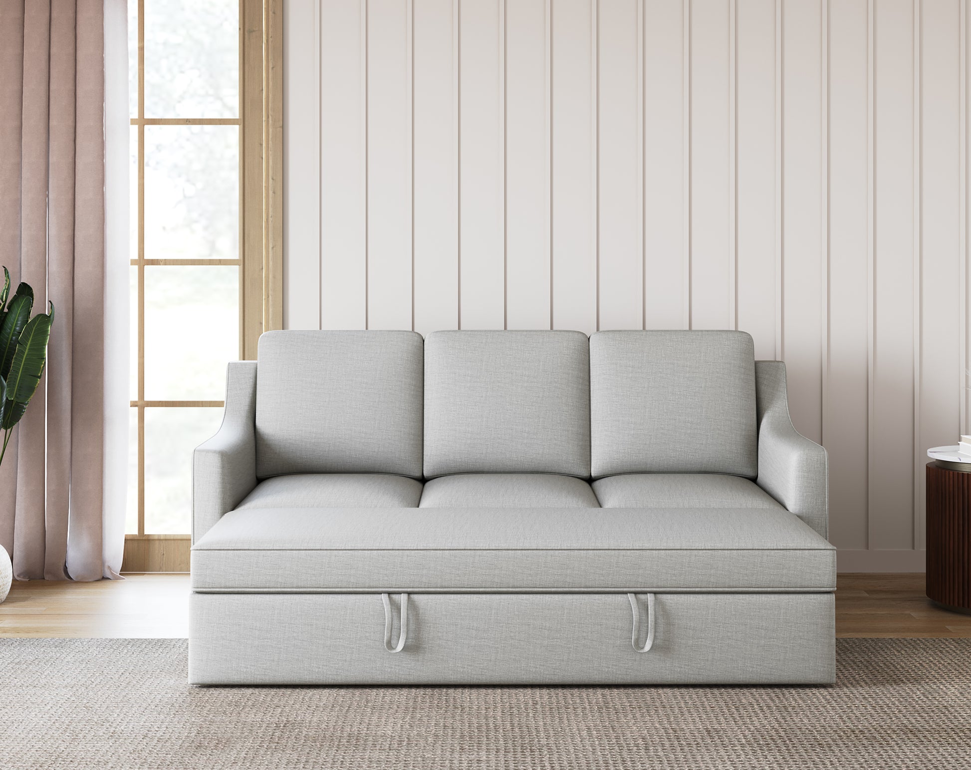 Arrasso Sofa 3 Seater Sofa Cum Bed - Pull out Type - Light Beige - Furnishka 