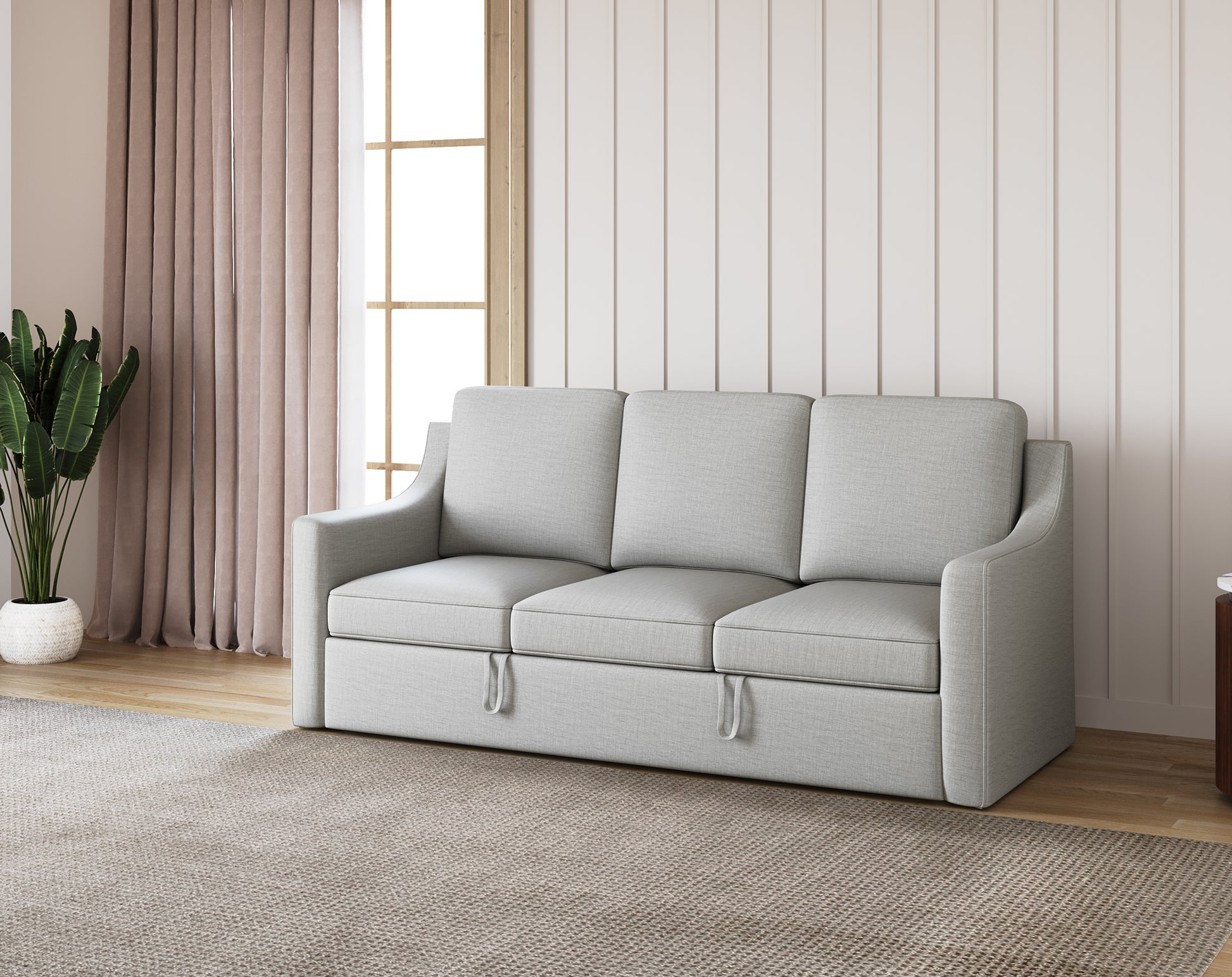 Arrasso Sofa 3 Seater Sofa Cum Bed - Pull out Type - Light Beige - Furnishka 
