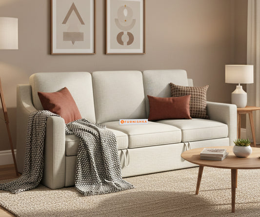 Arrasso Sofa 3 Seater Sofa Cum Bed - Pull out Type - Light Beige - Furnishka
