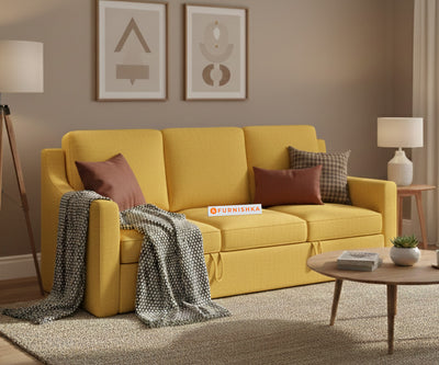 Arrasso Sofa 3 Seater Sofa Cum Bed - Pull out Type - Mustard Yellow