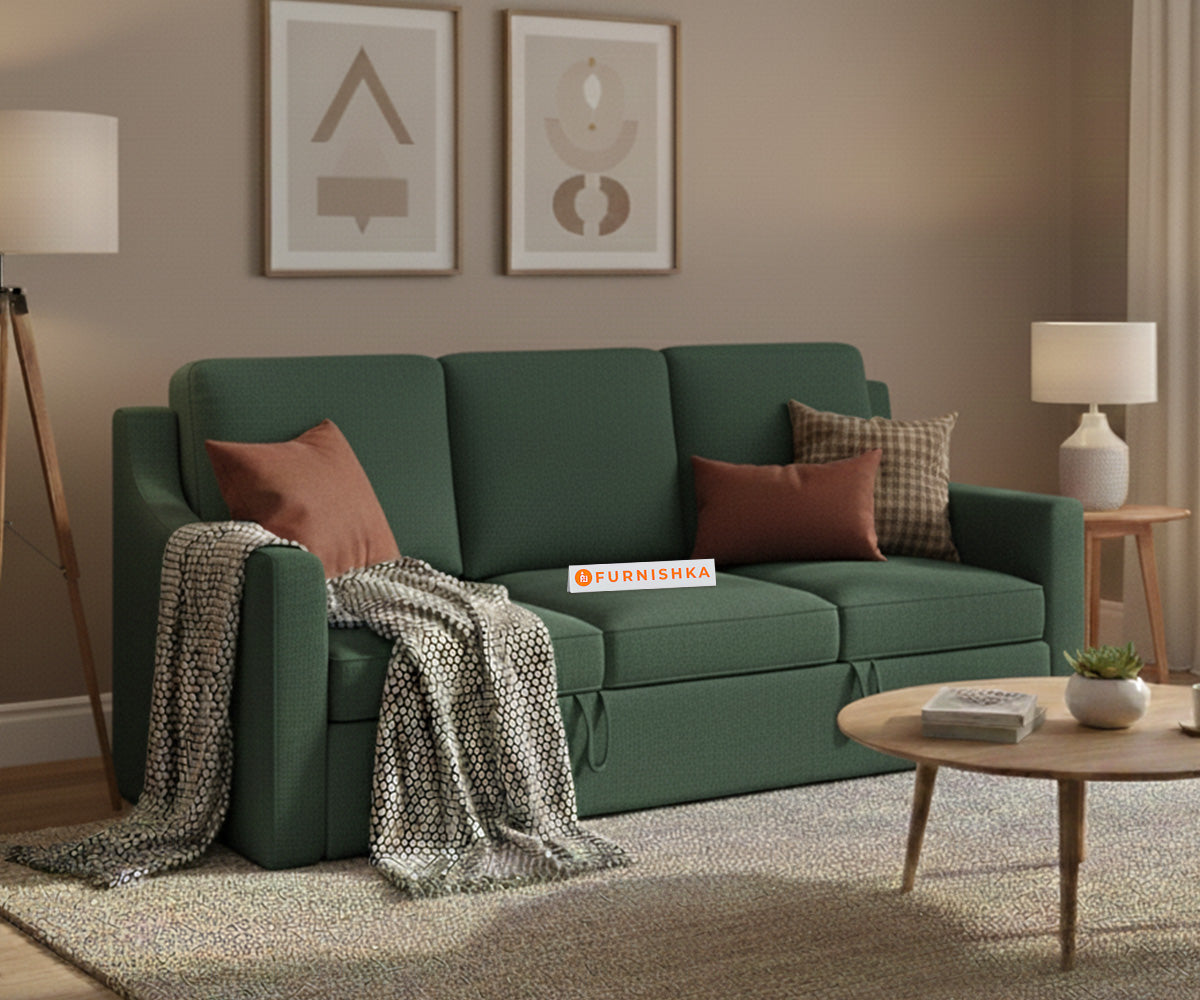 Arrasso Sofa 3 Seater Sofa Cum Bed - Pull out Type -Pine Green - Furnishka 