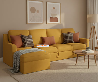 Arrasso Sofa 3+L LHS Sofa cum Bed  - Mustard Yellow