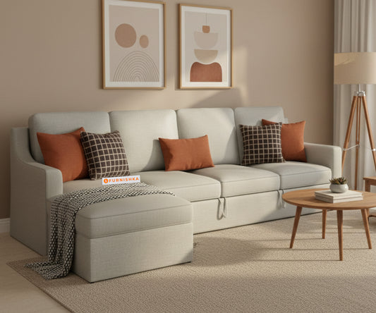 Arrasso Sofa 3+L LHS Sofa cum Bed  - Pull out Type LIght Beige