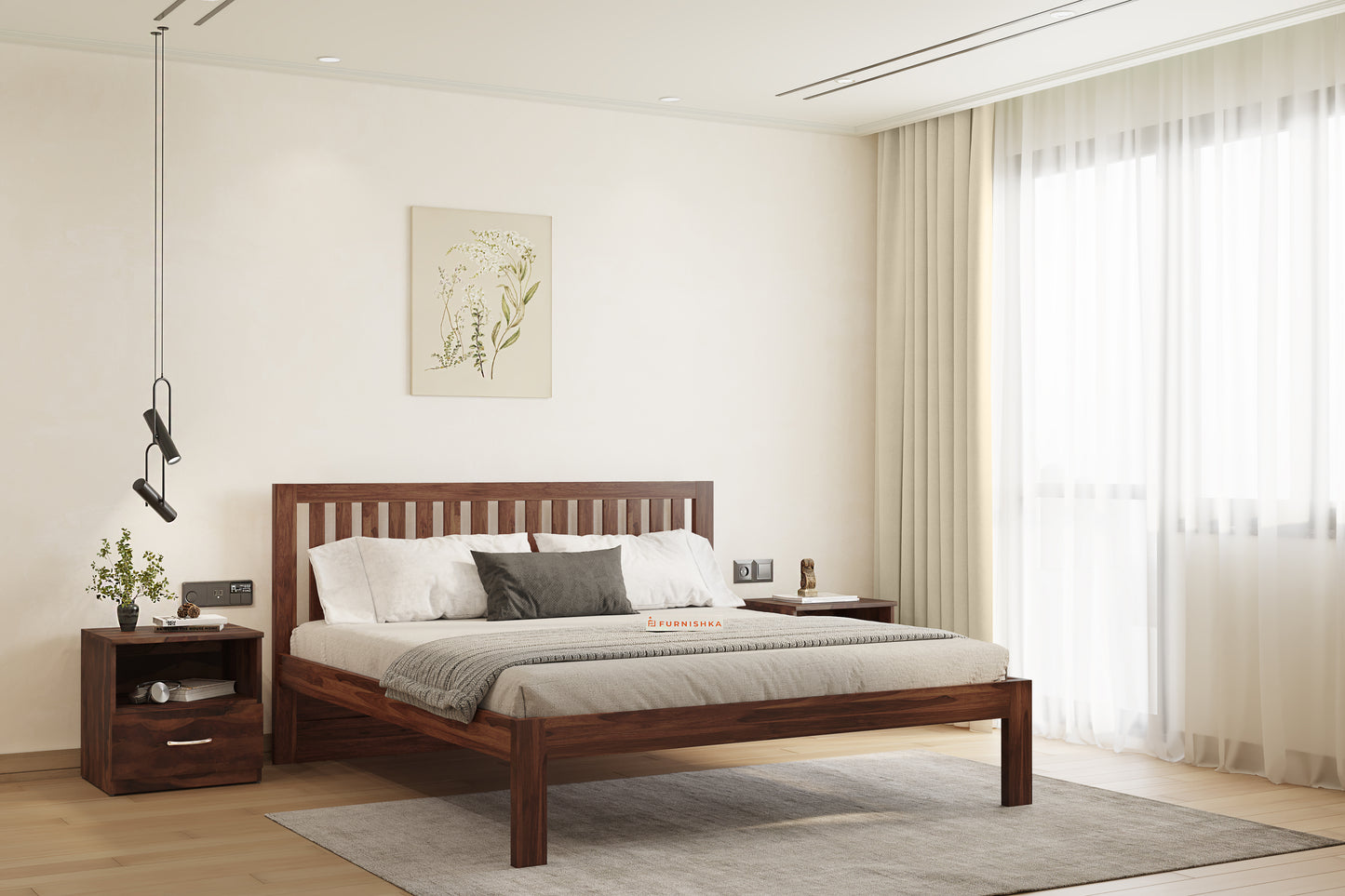 Arya Solid Wood Bed with Non Storage - King Size - Furnishka 