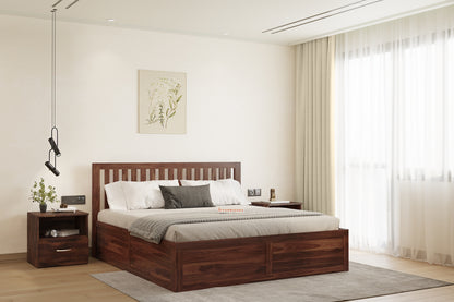Arya Solid Wood King Bed with Box Storage - Furnishka 