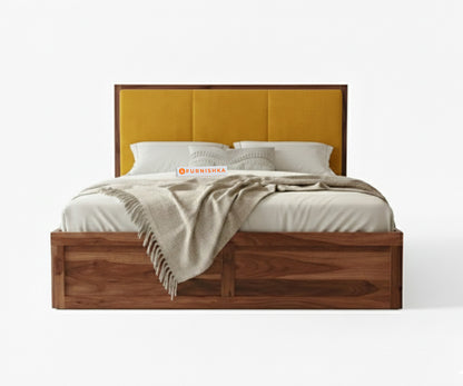 Ashlyn Sheesham Bed Box Storage - King Size  Mustard Yellow - Furnishka 