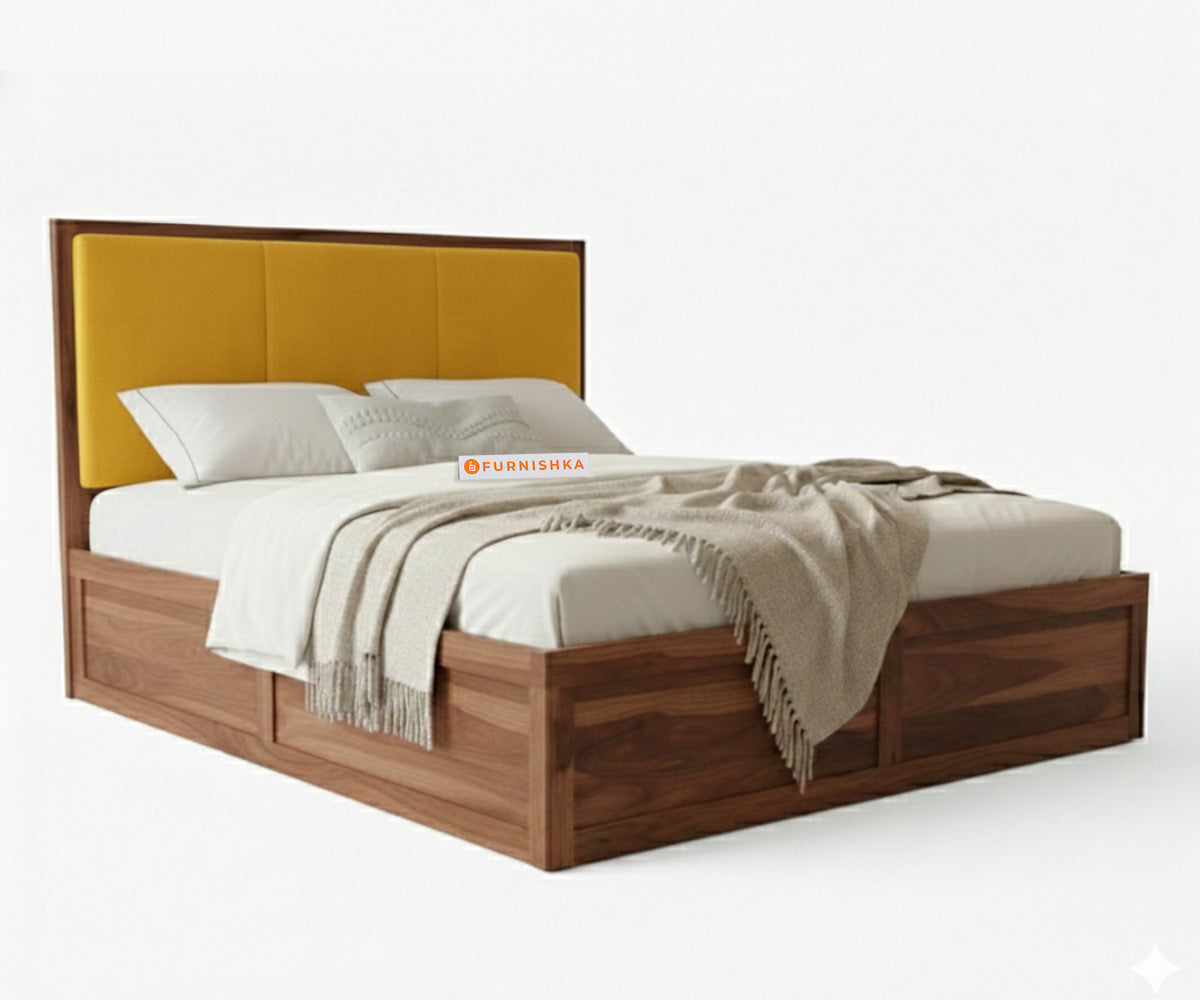 Ashlyn Sheesham Bed Box Storage - King Size  Mustard Yellow - Furnishka 