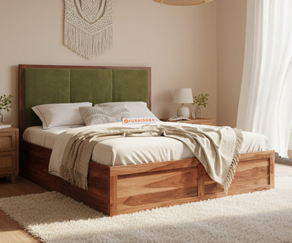 Ashlyn Sheesham Bed Box Storage - King Size Pine Green - Furnishka 