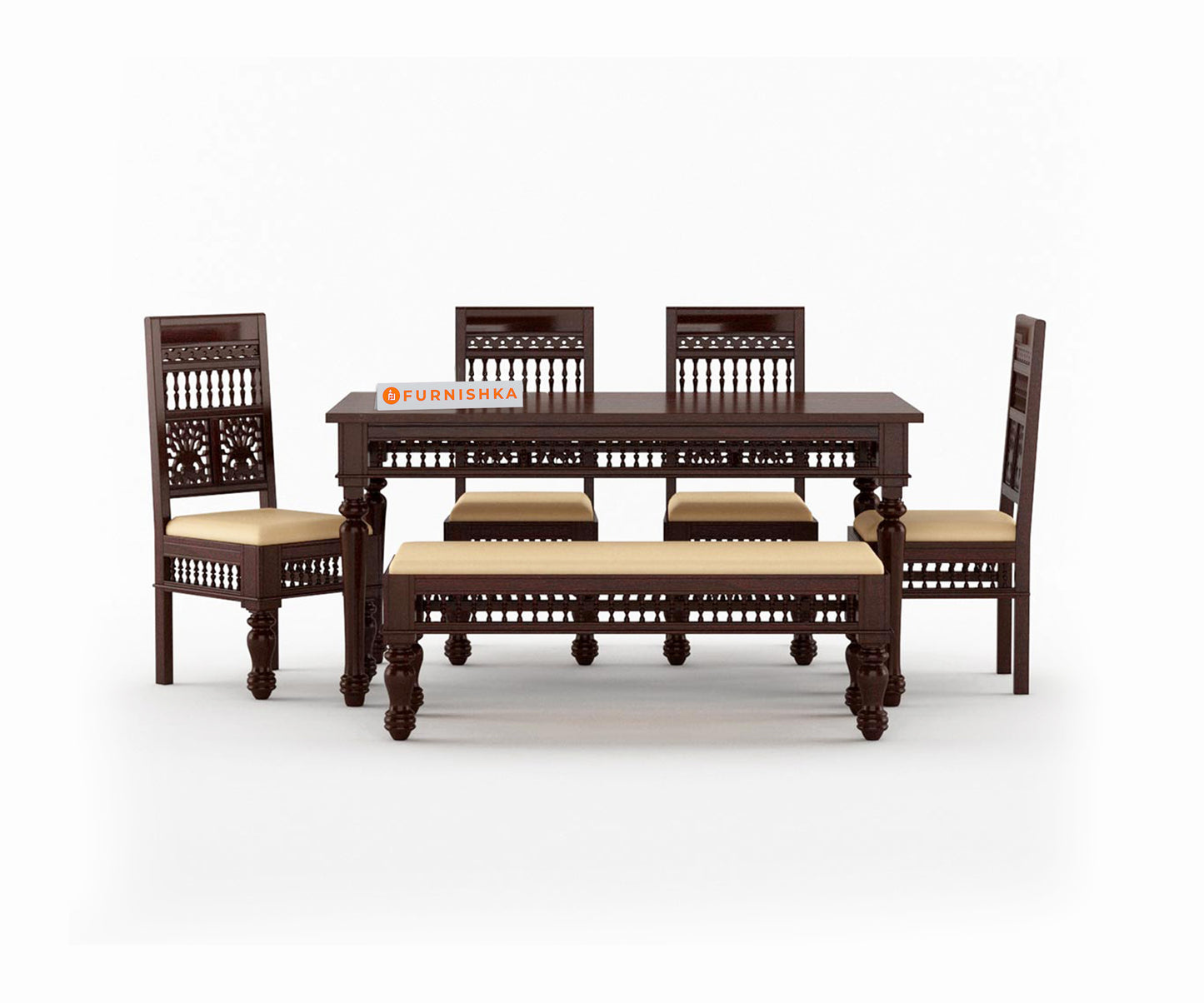 Atlanta 6 Seater Dining Set with Cushion & Chairs - Furnishka 