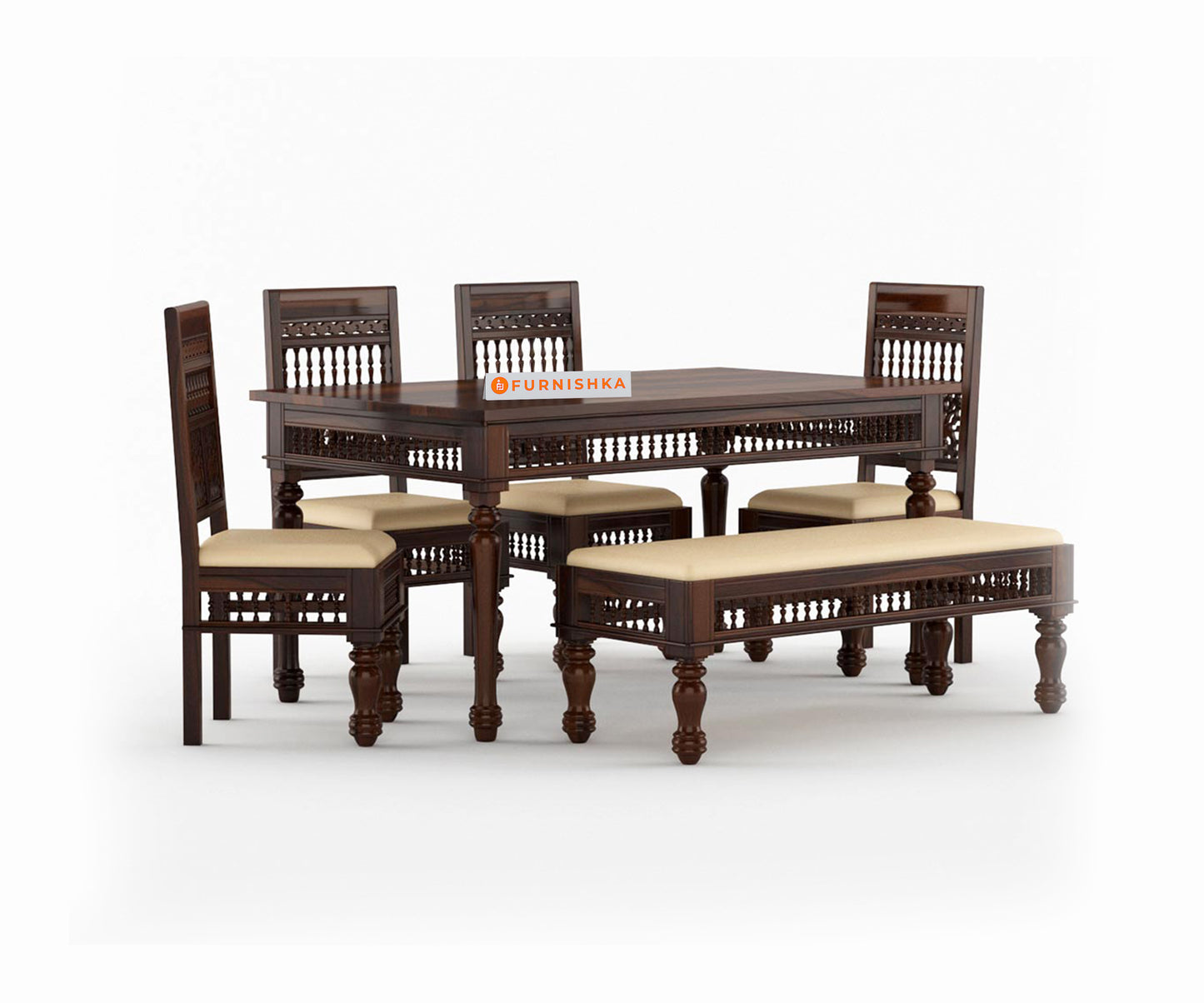 Atlanta 6 Seater Dining Set with Cushion & Chairs - Furnishka 