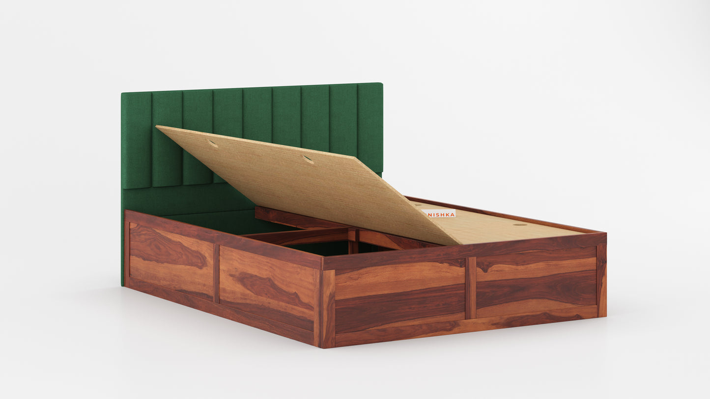 Augustus Sheesham Wood bed with Upholstered headboard Box Storage King Size - Furnishka 