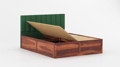 Augustus Sheesham Wood bed with Upholstered headboard Box Storage King Size - Furnishka 