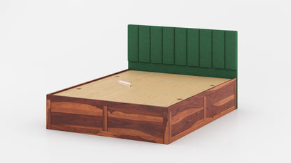 Augustus Sheesham Wood bed with Upholstered headboard Box Storage King Size - Furnishka 