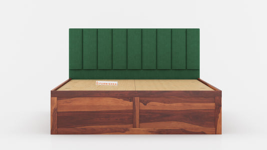 Augustus Sheesham Wood bed with Upholstered headboard Box Storage King Size - Furnishka 