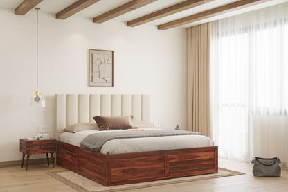 Augustus Sheesham Wood bed with Upholstered headboard Box Storage King Size - Furnishka 