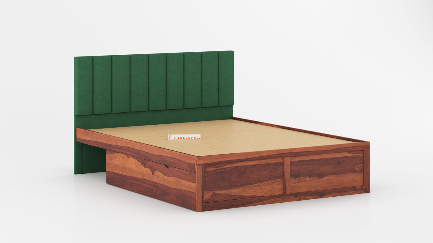 Augustus Sheesham Wood bed with Upholstered headboard Drawer Storge King Size - Furnishka 