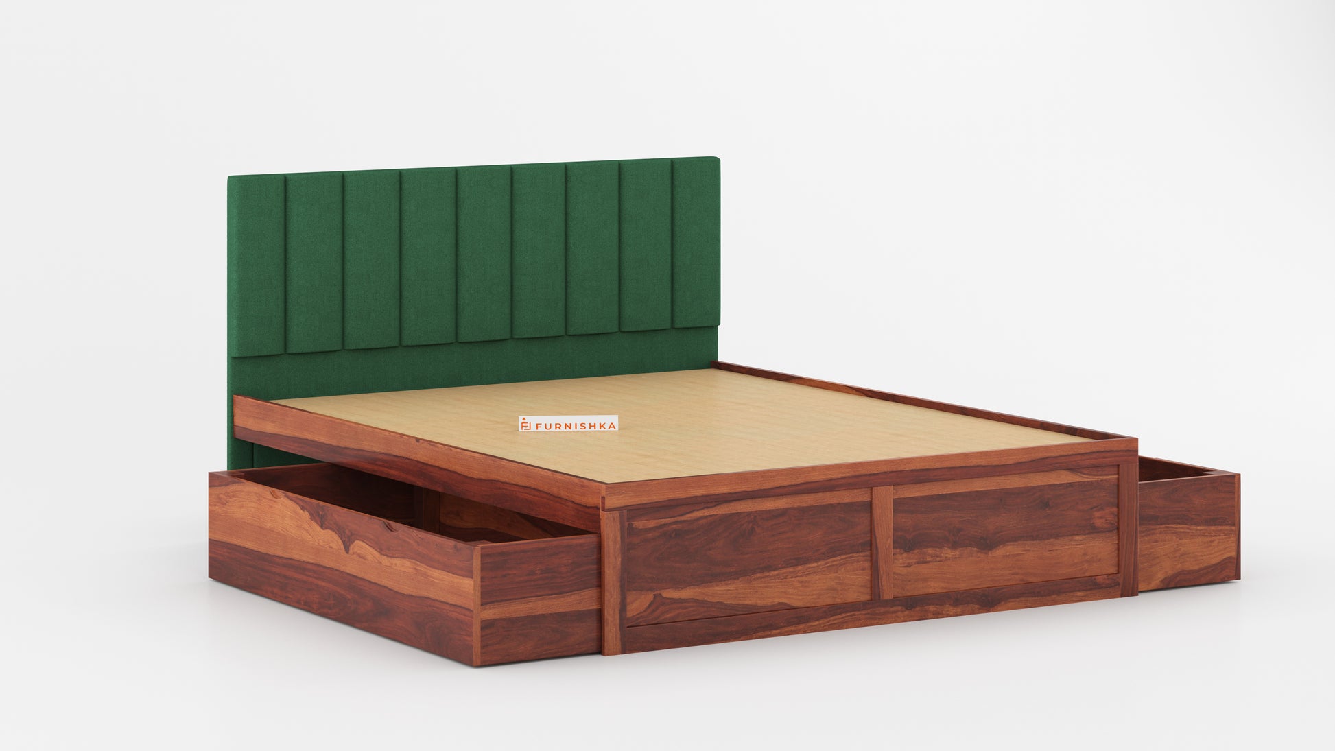 Augustus Sheesham Wood bed with Upholstered headboard Drawer Storge King Size - Furnishka 