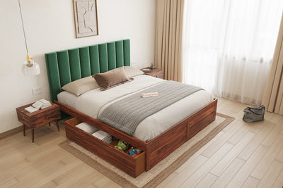 Augustus Sheesham Wood bed with Upholstered headboard Drawer Storge King Size