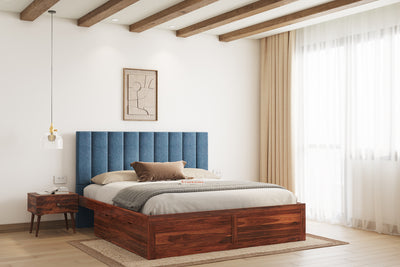 Augustus Sheesham Wood bed with Upholstered headboard Drawer Storge King Size