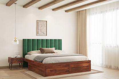 Augustus Sheesham Wood bed with Upholstered headboard Drawer Storge Queen Size - Furnishka 