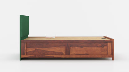 Augustus Sheesham Wood bed with Upholstered headboard Hydraulic Storage King Size - Furnishka 