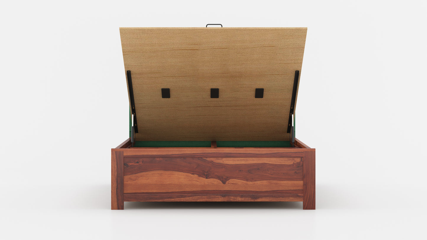 Augustus Sheesham Wood bed with Upholstered headboard Hydraulic Storage King Size - Furnishka 