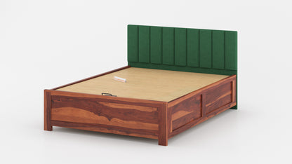 Augustus Sheesham Wood bed with Upholstered headboard Hydraulic Storage King Size - Furnishka 