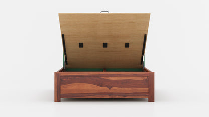 Augustus Sheesham Wood bed with Upholstered headboard Hydraulic Storage Queen Size - Furnishka 