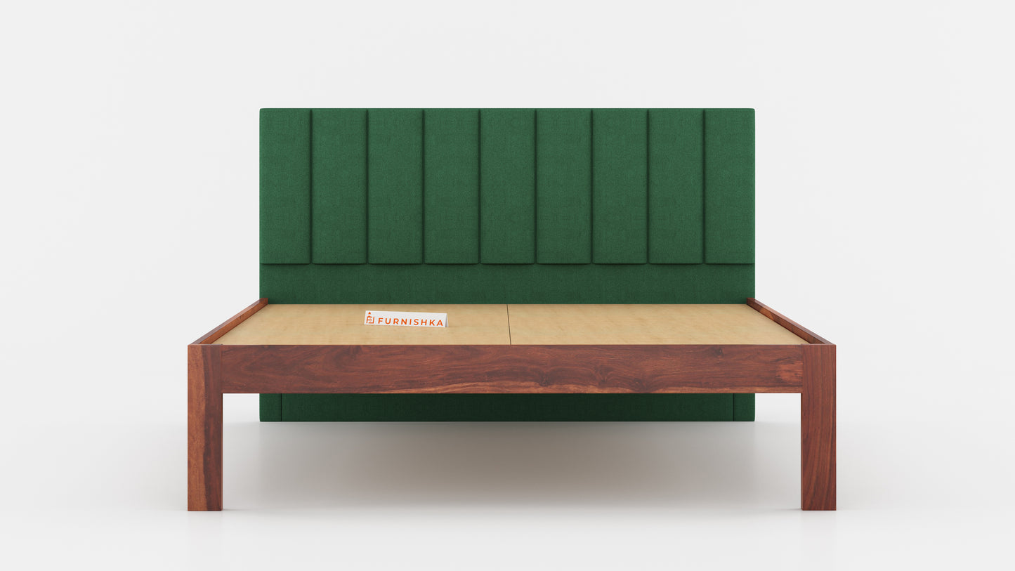 Augustus Sheesham Wood bed with Upholstered headboard Non Storage Queen Size - Furnishka 