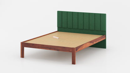 Augustus Sheesham Wood bed with Upholstered headboard Non Storage Queen Size - Furnishka 