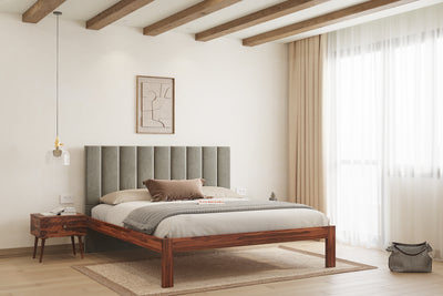 Augustus Sheesham Wood bed with Upholstered headboard Non Storage Queen Size