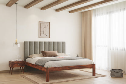 Augustus Sheesham Wood bed with Upholstered headboard Non Storage Queen Size - Furnishka 