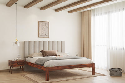 Augustus Sheesham Wood bed with Upholstered headboard Non Storage Queen Size