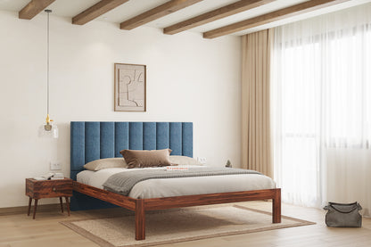 Augustus Sheesham Wood bed with Upholstered headboard Non Storage King Size - Furnishka 