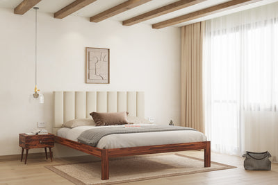 Augustus Sheesham Wood bed with Upholstered headboard Non Storage King Size