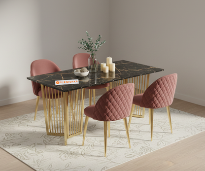 Barolo 4 Seater Dining Sets with Black Engineered Marble Top - Furnishka