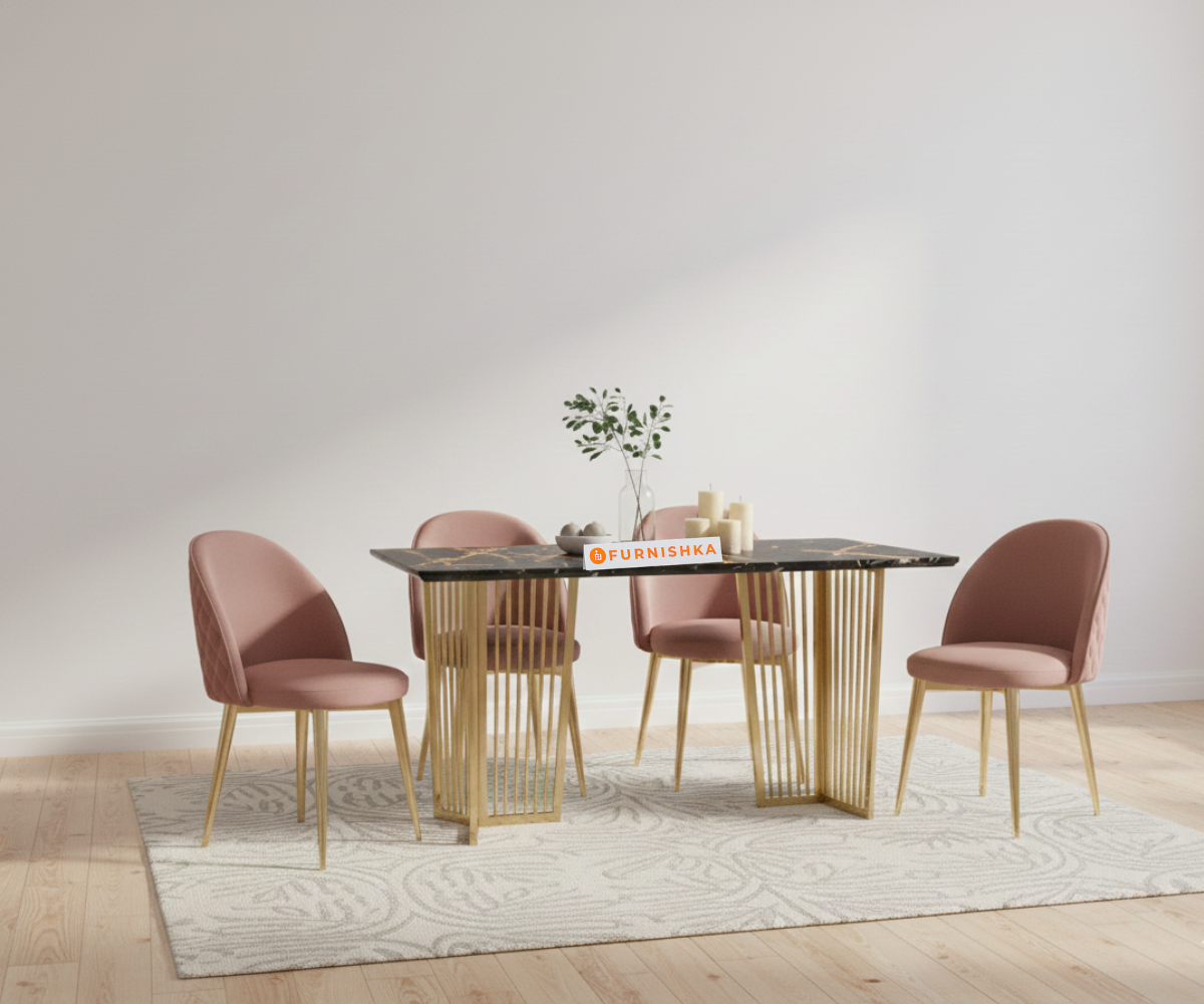 Barolo 4 Seater Dining Sets with Black Engineered Marble Top - Furnishka