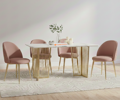 Barolo 4 Seater Dining Sets with White Engineered Marble Top - Furnishka