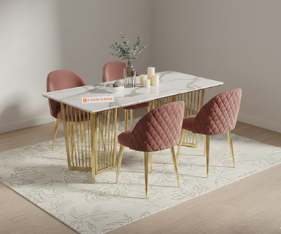 Barolo 4 Seater Dining Sets with White Engineered Marble Top